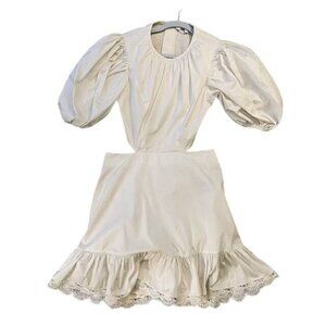 Keepsake Asymmetric Fairy Puffy Sleeves Open Cut Waist Ruffled Hem Short Dress 8